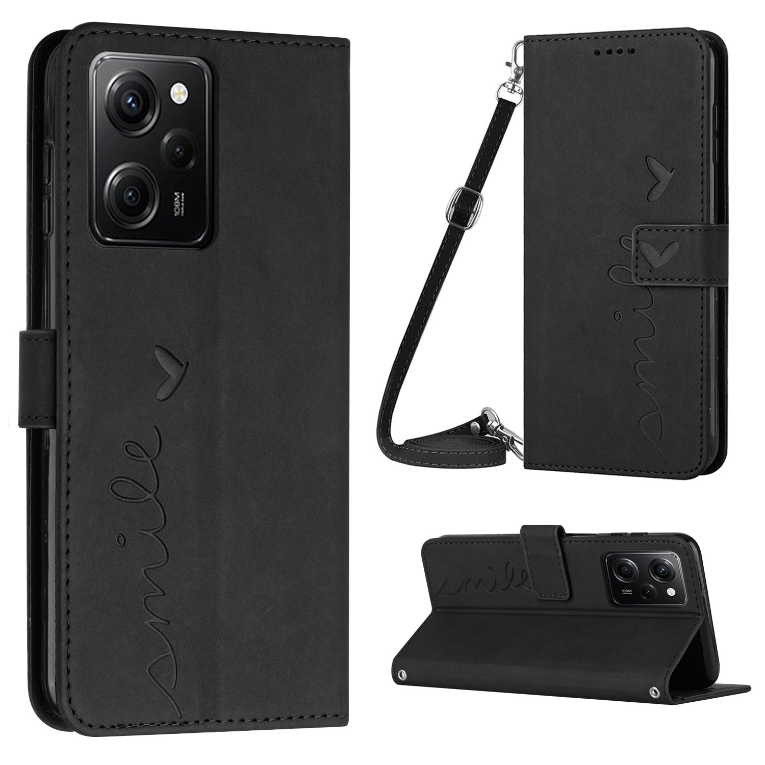 For Xiaomi Redmi Note 12 Pro Speed 5G Poco X5 Pro 5G Phone Stand Case Heart Shape Leather Wallet Cover with Shoulder Strap For Xiaomi Redmi Note 12 Pro Speed 5G Poco X5 Pro 5G Phone Stand Case Heart Shape Leather Wallet Cover with Shoulder Strap